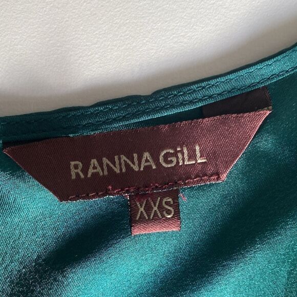 Anthropologie Ranna Gill Dark Emerald Green Satin Mini Dress Size XXS - Picture 7 of 9